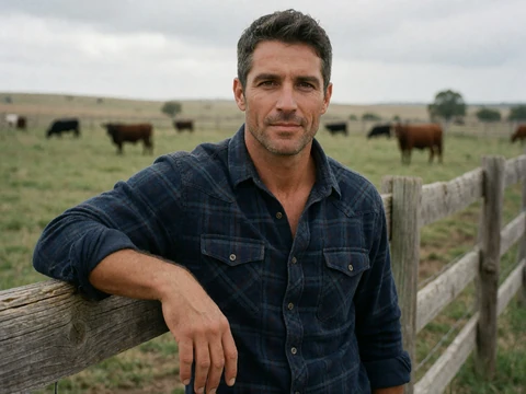 Rancher leaning on a wooden fence in a Nebraska cattle pasture